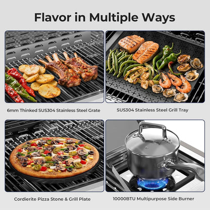 42,000 BTU 4-Burner Propane Gas Grill with Side Burner, Constructed from 304 Stainless Steel