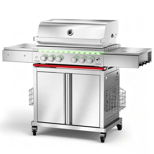 52,000 BTU 6-Burner Propane Gas Grill with LED Lights, SUS304 Stainless Steel Construction