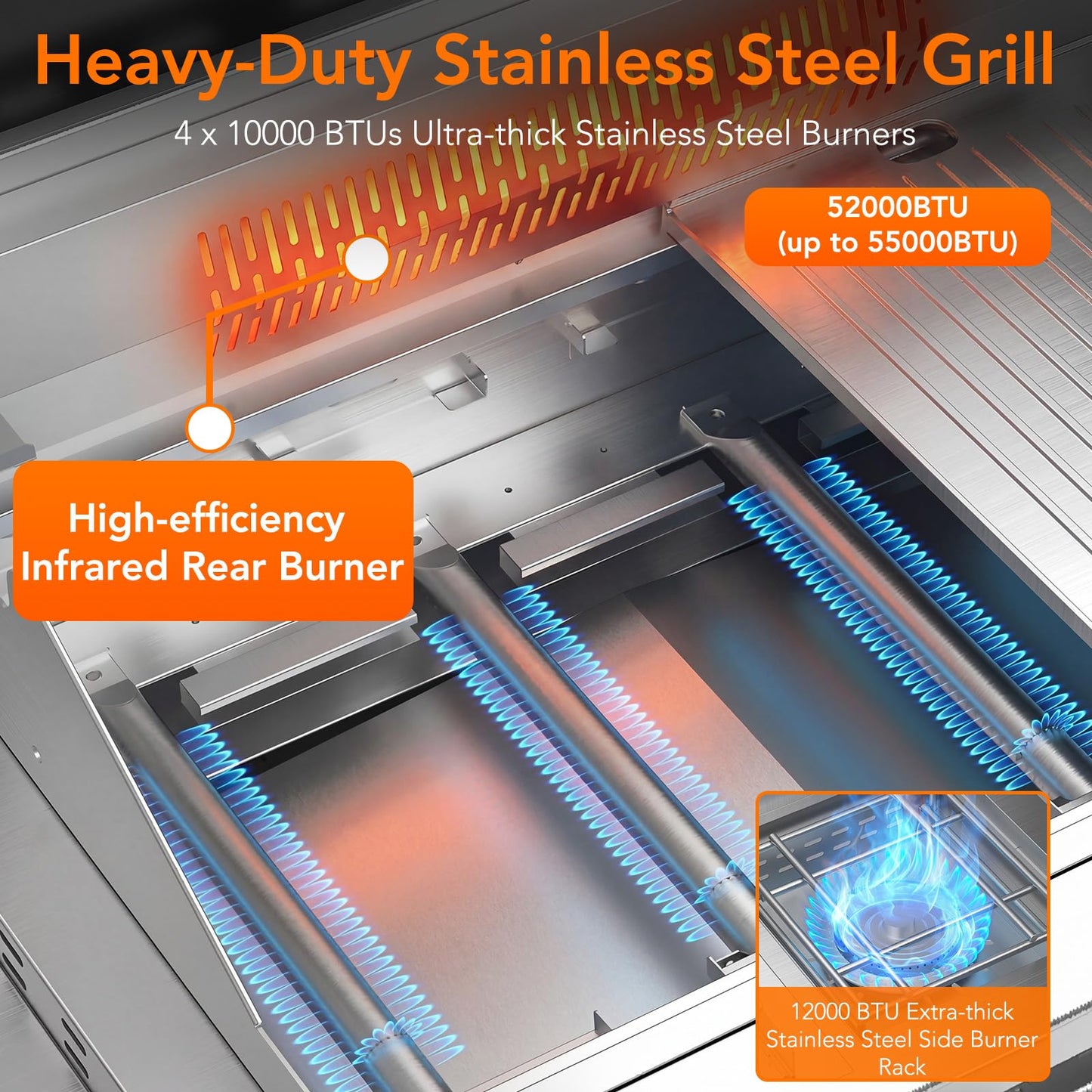52,000 BTU 6-Burner Propane Gas Grill with LED Lights, SUS304 Stainless Steel Construction