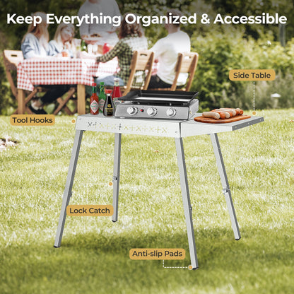 R.W.FLAME Foldable Stainless Steel Grill Prep Table with Adjustable Height Legs