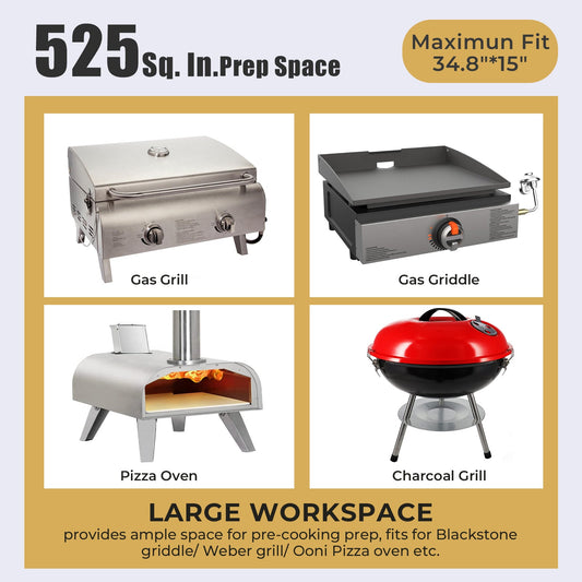 R.W.FLAME Foldable Stainless Steel Grill Prep Table with Adjustable Height Legs