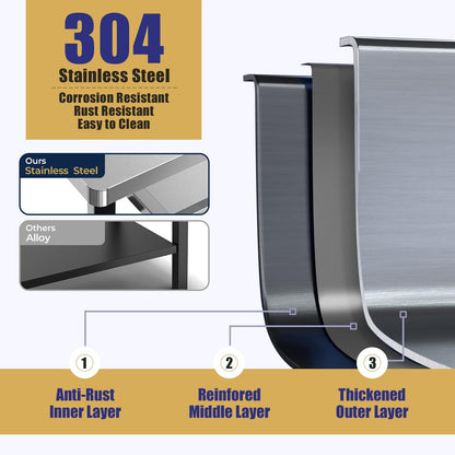 R.W.FLAME Foldable Stainless Steel Grill Prep Table with Adjustable Height Legs