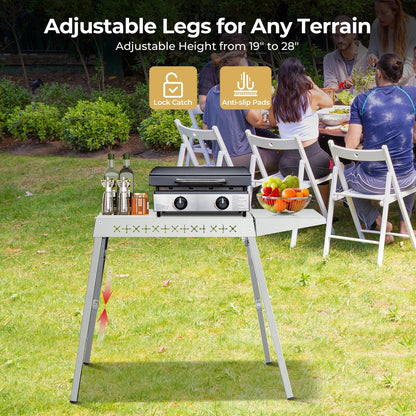 R.W.FLAME Foldable Stainless Steel Grill Prep Table with Adjustable Height Legs