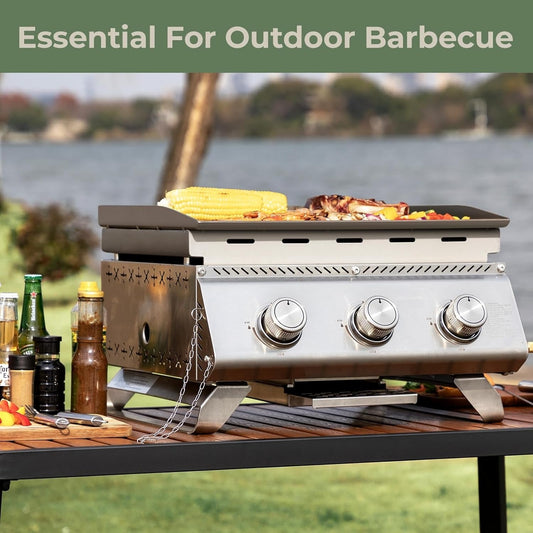 24 Inch 3-Burner Propane Gas Griddle 304 Stainless Steel 24000 BTU Flat Top with Grill Grate